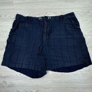 AE Sport & Co Women's Shorts Textured Stripe Drawstring Navy Blue Size 18 Cotton